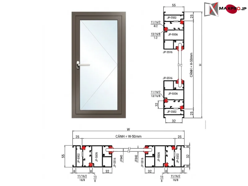 CỬA ĐI – CỬA SỔ MỞ QUAY HỆ R55