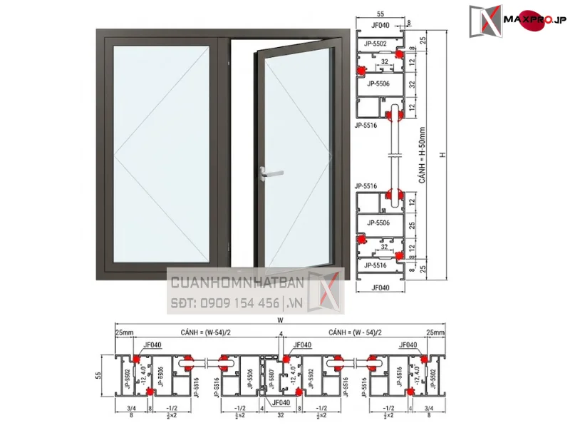CỬA ĐI – CỬA SỔ MỞ QUAY HỆ R55