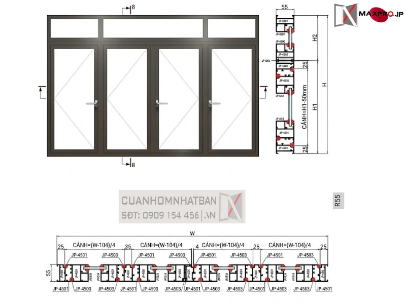 CỬA ĐI – CỬA SỔ MỞ QUAY HỆ R55