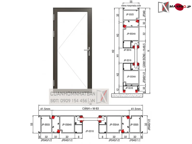 CỬA ĐI – CỬA SỔ MỞ QUAY HỆ R55