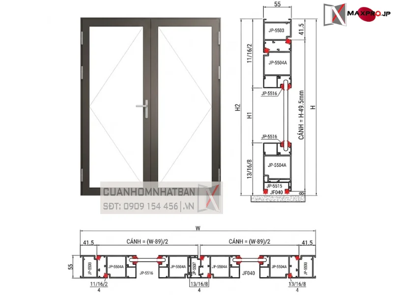 CỬA ĐI – CỬA SỔ MỞ QUAY HỆ R55