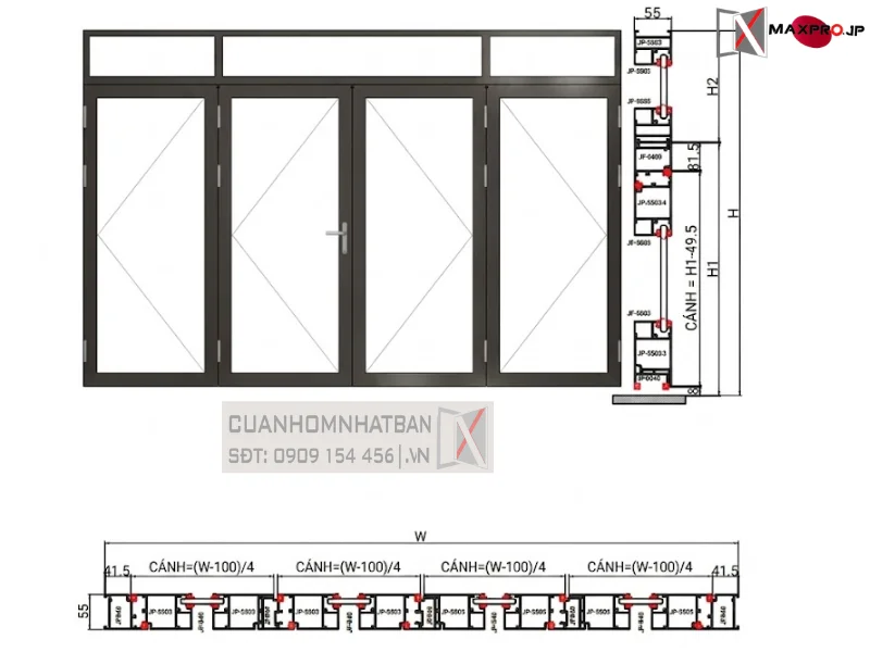 CỬA ĐI – CỬA SỔ MỞ QUAY HỆ R55