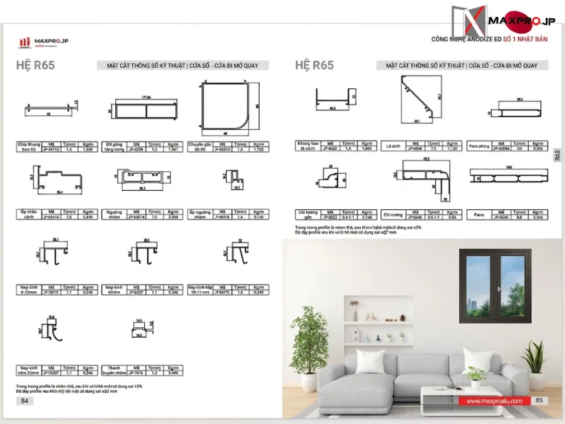 CỬA ĐI – CỬA SỔ MỞ QUAY HỆ R65