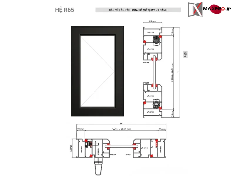 CỬA ĐI – CỬA SỔ MỞ QUAY HỆ R65