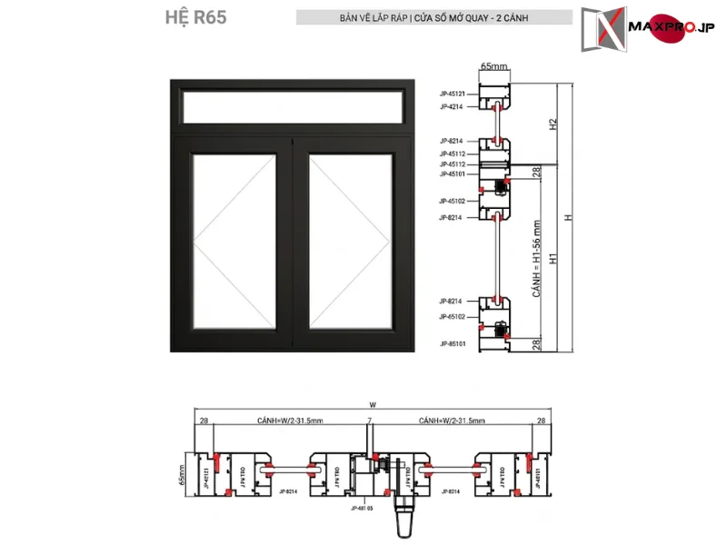 CỬA ĐI – CỬA SỔ MỞ QUAY HỆ R65