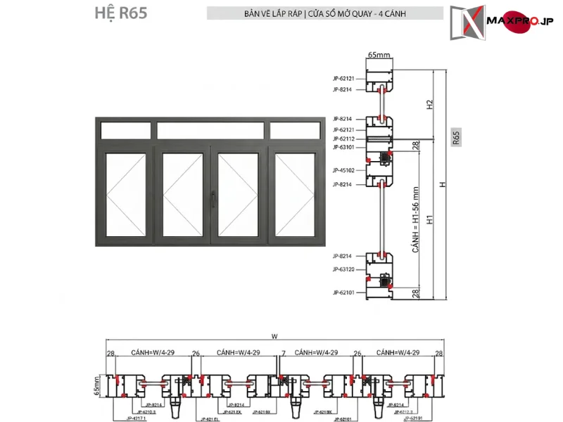 CỬA ĐI – CỬA SỔ MỞ QUAY HỆ R65