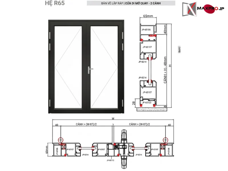 CỬA ĐI – CỬA SỔ MỞ QUAY HỆ R65