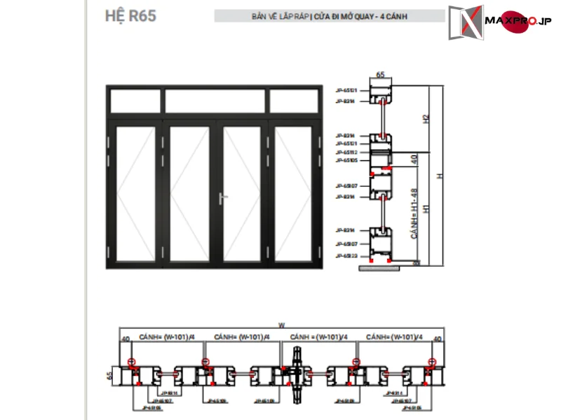 CỬA ĐI – CỬA SỔ MỞ QUAY HỆ R65