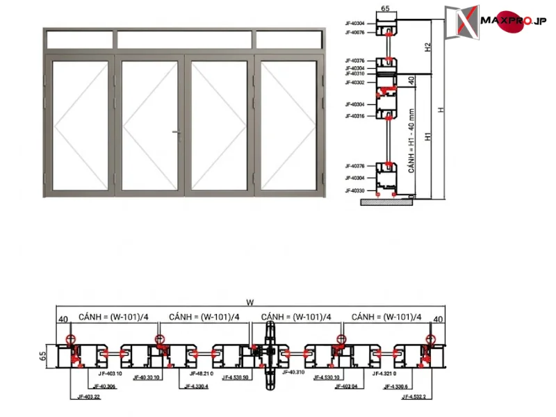 CỬA ĐI – CỬA SỔ MỞ QUAY HỆ R65
