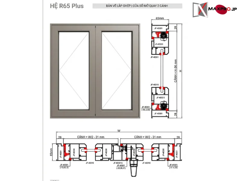 CỬA ĐI – CỬA SỔ MỞ QUAY HỆ R65