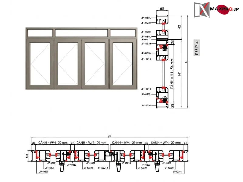 CỬA ĐI – CỬA SỔ MỞ QUAY HỆ R65