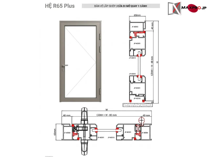 CỬA ĐI – CỬA SỔ MỞ QUAY HỆ R65