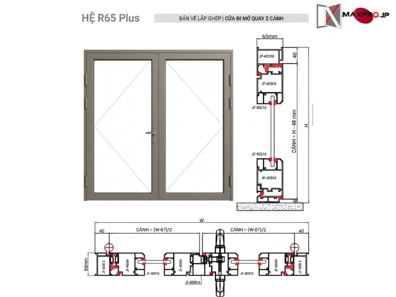 CỬA ĐI – CỬA SỔ MỞ QUAY HỆ R65