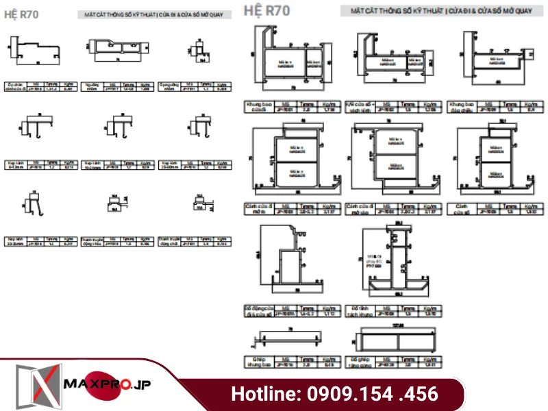 CỬA ĐI - CỬA SỔ MỞ QUAY HỆ R70
