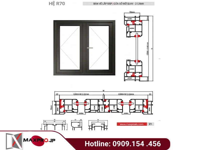 CỬA ĐI - CỬA SỔ MỞ QUAY HỆ R70