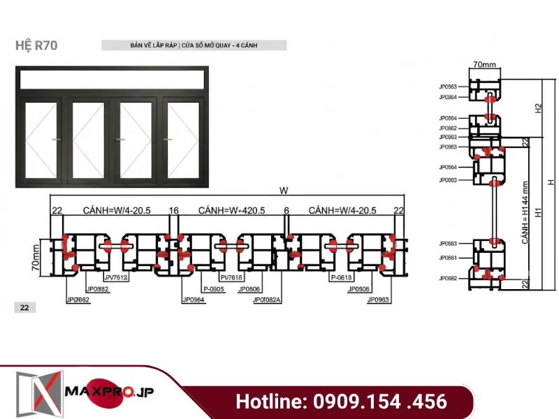 CỬA ĐI - CỬA SỔ MỞ QUAY HỆ R70