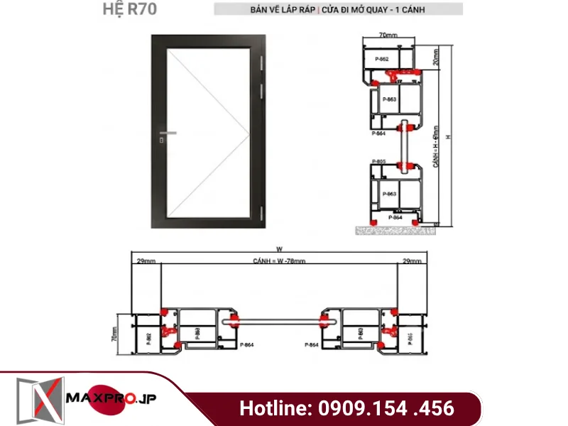 CỬA ĐI - CỬA SỔ MỞ QUAY HỆ R70