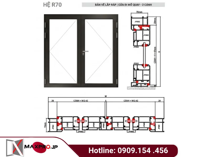 CỬA ĐI - CỬA SỔ MỞ QUAY HỆ R70