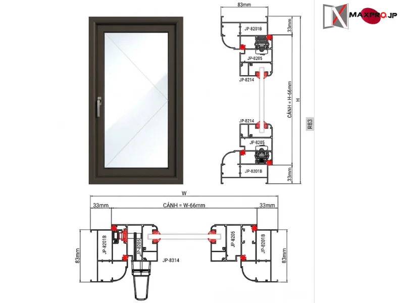 CỬA ĐI – CỬA SỔ MỞ QUAY HỆ R83