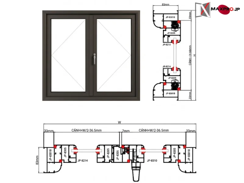 CỬA ĐI – CỬA SỔ MỞ QUAY HỆ R83