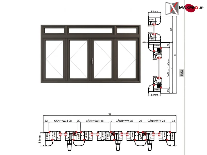 CỬA ĐI – CỬA SỔ MỞ QUAY HỆ R83
