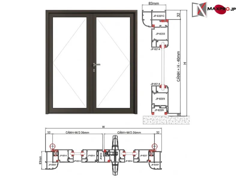 CỬA ĐI – CỬA SỔ MỞ QUAY HỆ R83