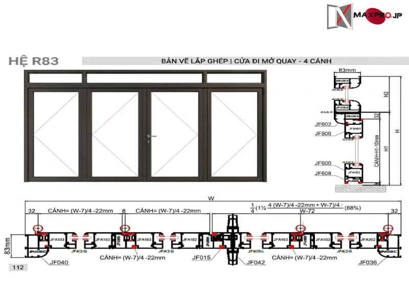 CỬA ĐI – CỬA SỔ MỞ QUAY HỆ R83