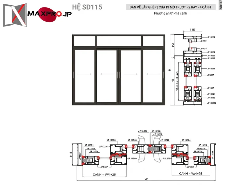 CỬA ĐI MỞ TRƯỢT HỆ SD115