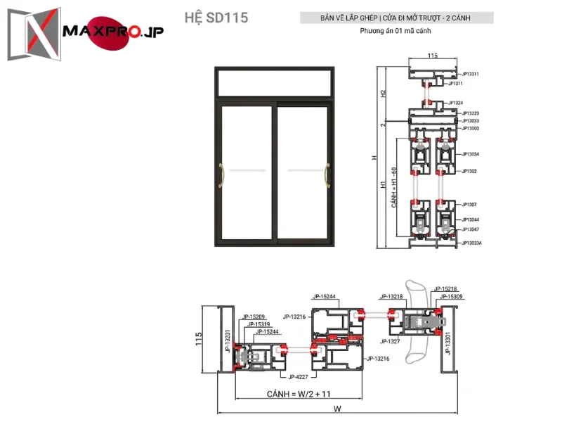 CỬA ĐI MỞ TRƯỢT HỆ SD115