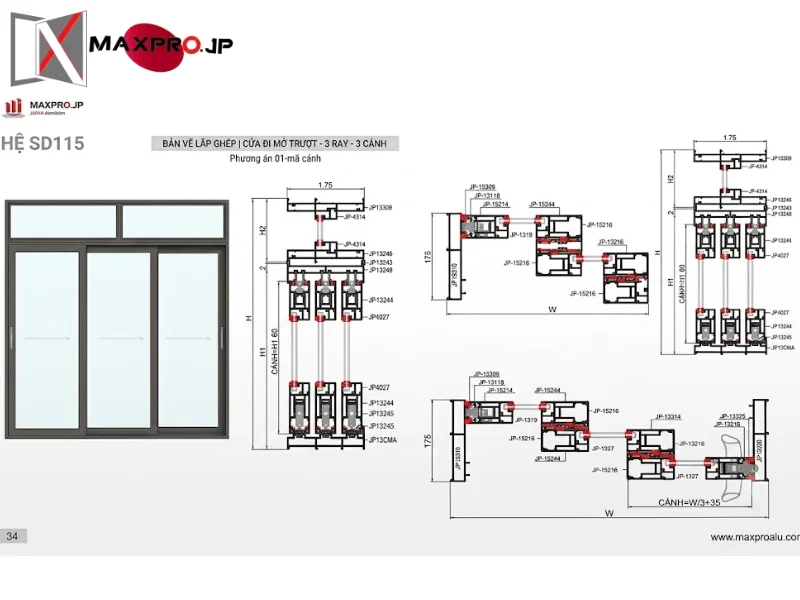 CỬA ĐI MỞ TRƯỢT HỆ SD115
