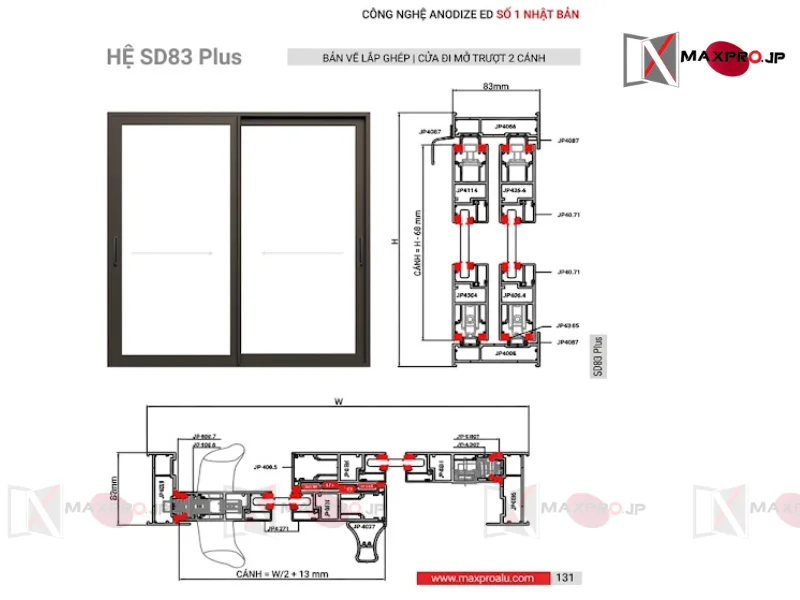 CỬA ĐI MỞ TRƯỢT HỆ SD83 Plus