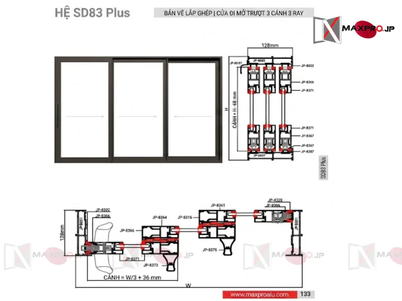 CỬA ĐI MỞ TRƯỢT HỆ SD83 Plus