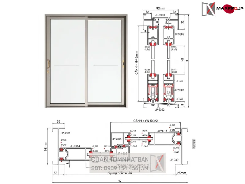 CỬA ĐI MỞ TRƯỢT HỆ SD93
