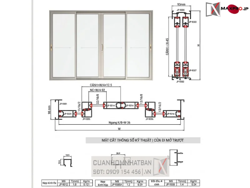 CỬA ĐI MỞ TRƯỢT HỆ SD93