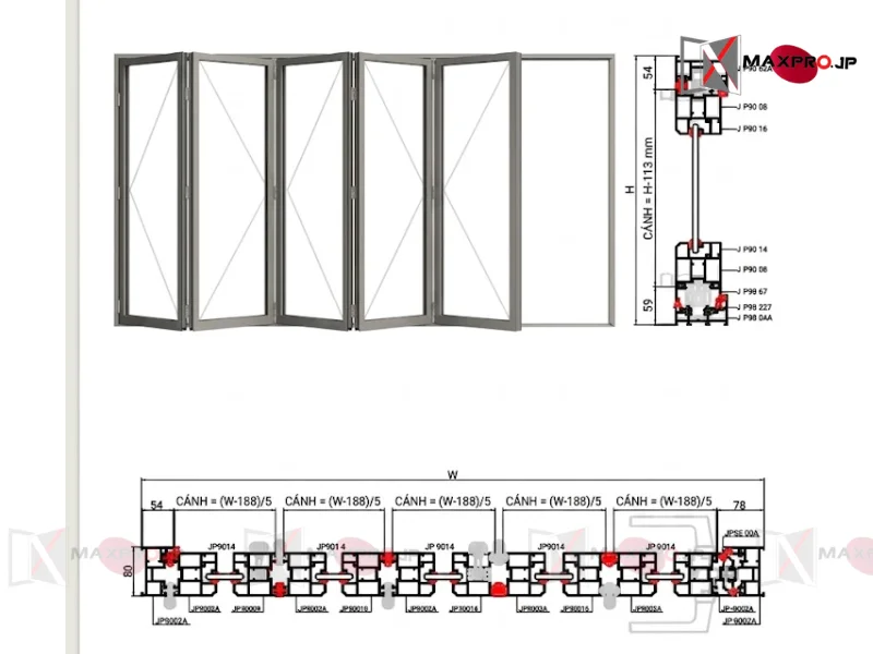CỬA ĐI XẾP TRƯỢT HỆ SFD80