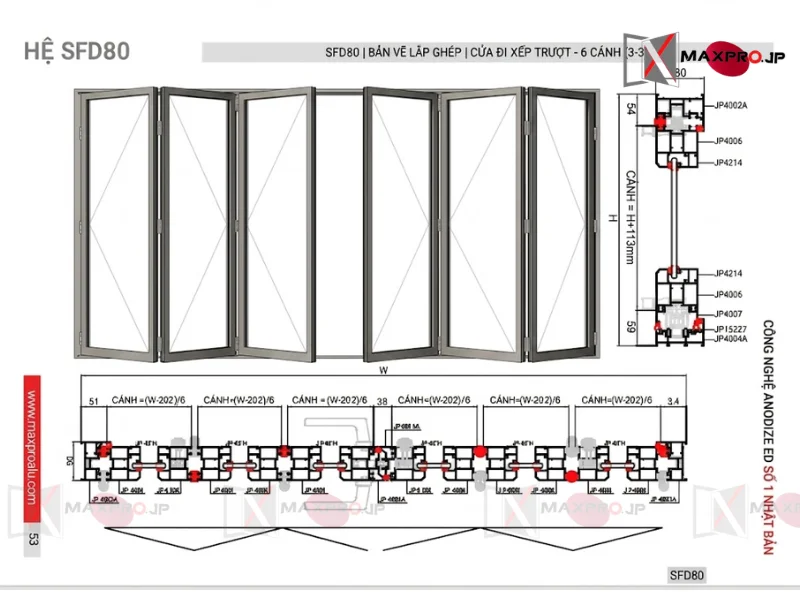 CỬA ĐI XẾP TRƯỢT HỆ SFD80