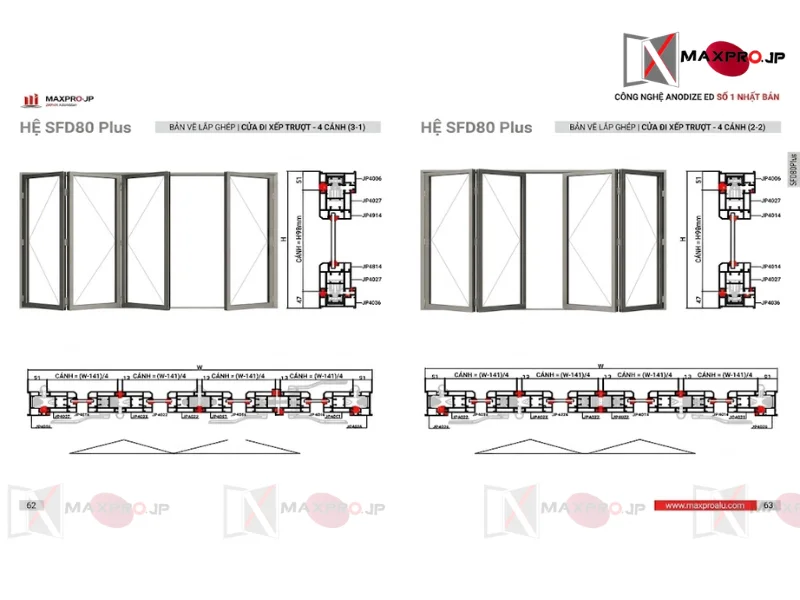 CỬA ĐI XẾP TRƯỢT HỆ SFD80 Plus