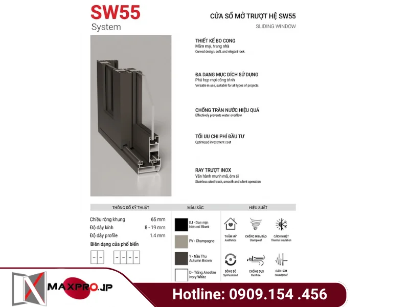 CỬA SỔ MỞ TRƯỢT HỆ SW55