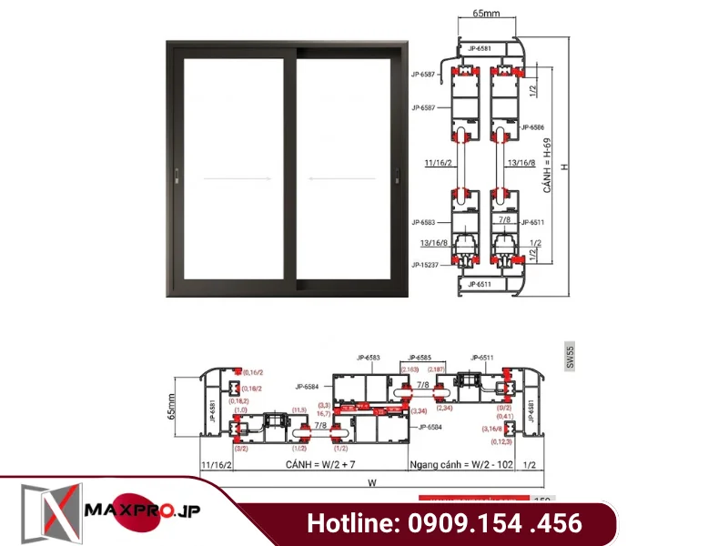 CỬA SỔ MỞ TRƯỢT HỆ SW55