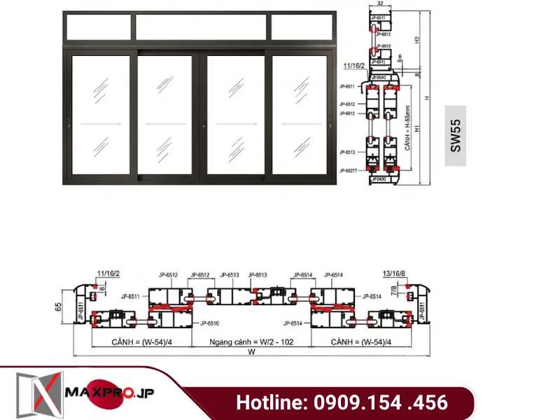 CỬA SỔ MỞ TRƯỢT HỆ SW55