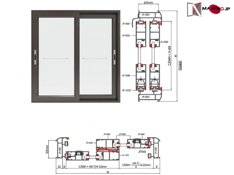 CỬA SỔ MỞ TRƯỢT HỆ SW65
