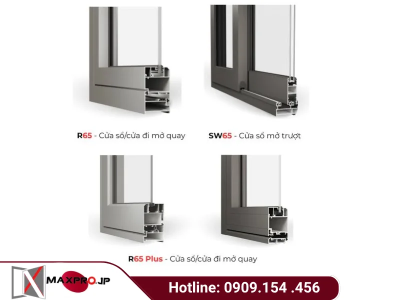 Tổng hợp các hệ nhôm Maxpro.JP: R65, SD93, R83, R55, SD115 mới nhất