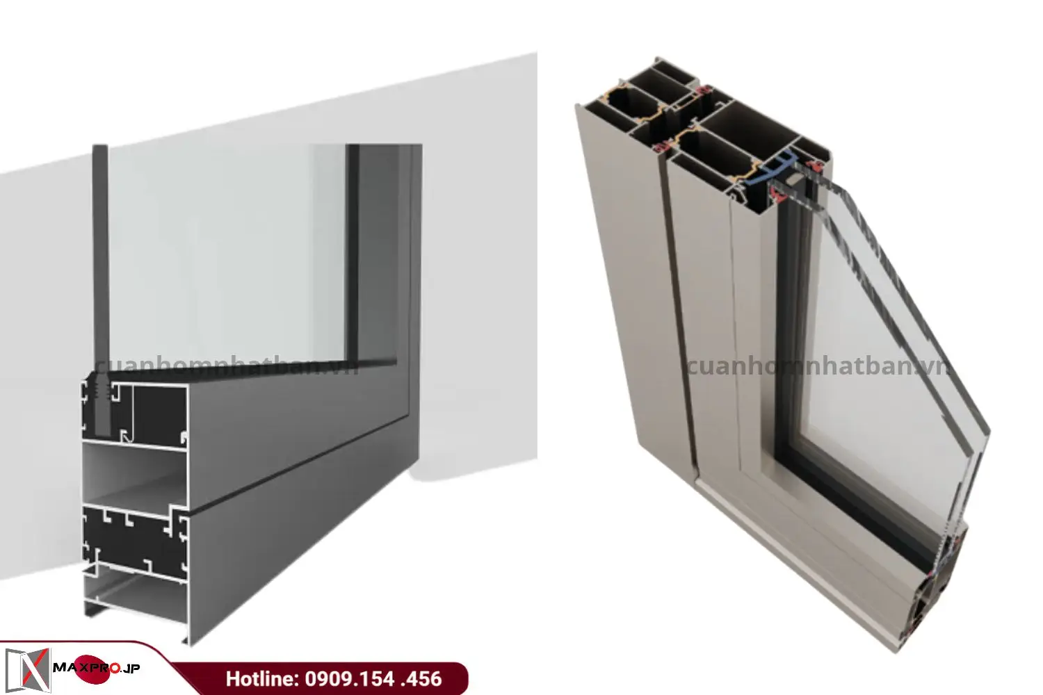 Mặt cắt nhôm cao cấp, nhiều khoang rỗng và nhiều chi tiết cấu tạo
